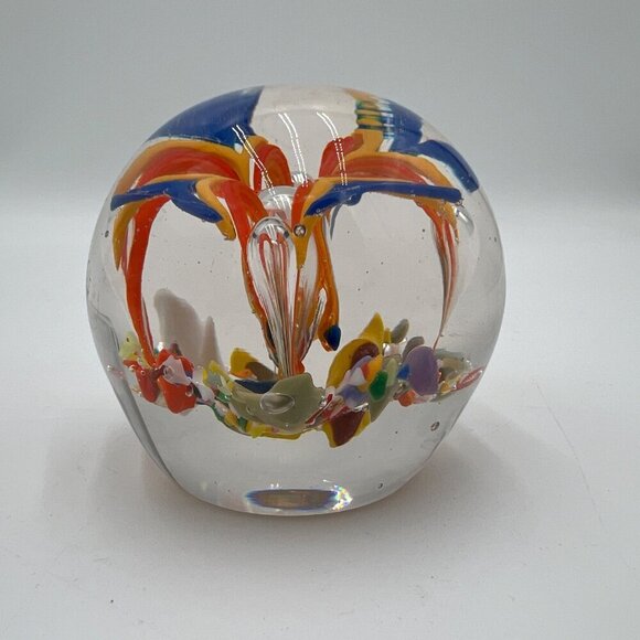 Red, White & Yellow Flower Paperweight w/Controlled Bubbles - Picture 5 of 5